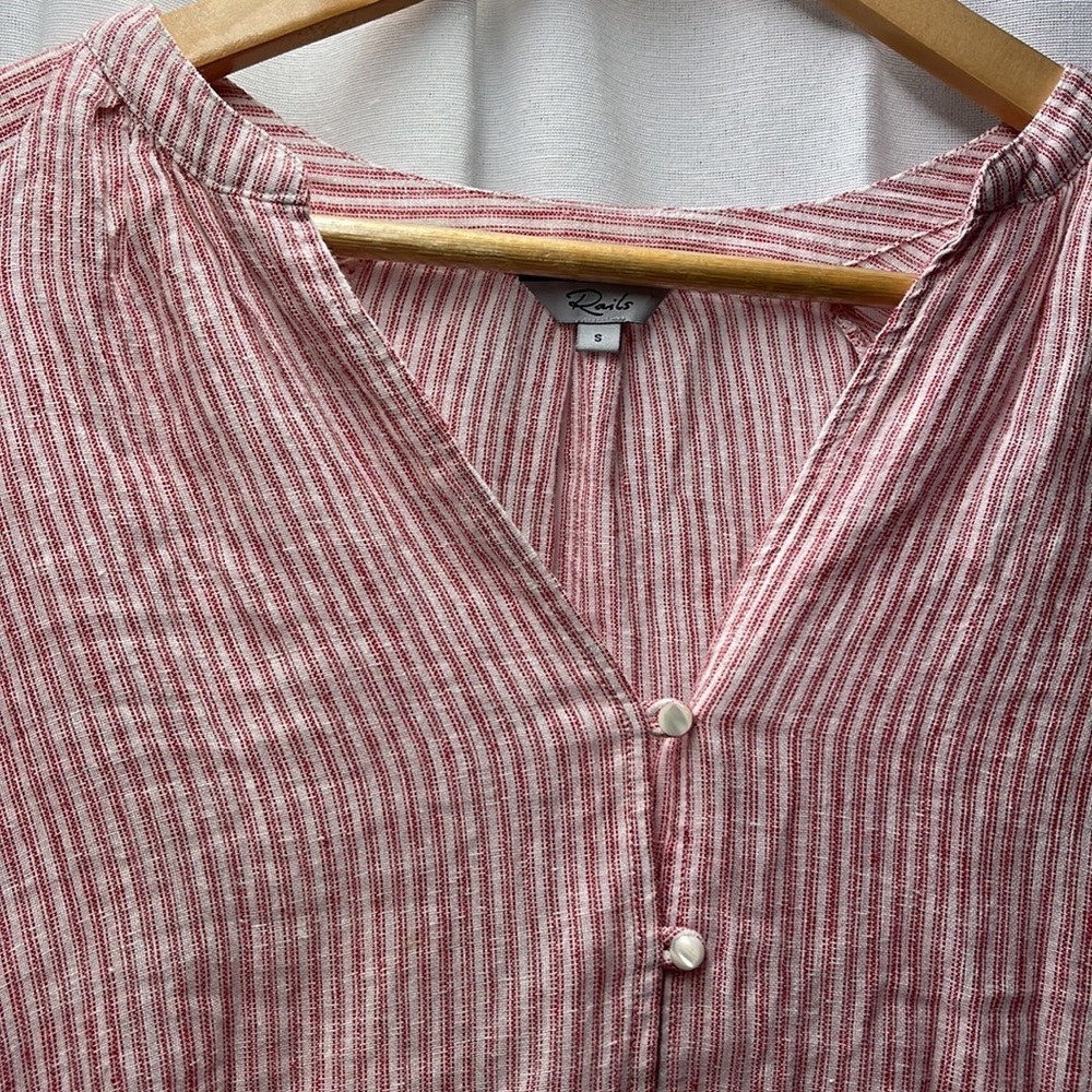 Rails Button Front Tie Red And White Stripe Blous… - image 2